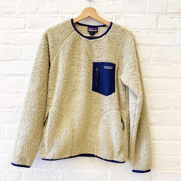 PatagoniaLos Gatos Fleece Crew Pullover Sweatshirt Tan Navy Blue Small